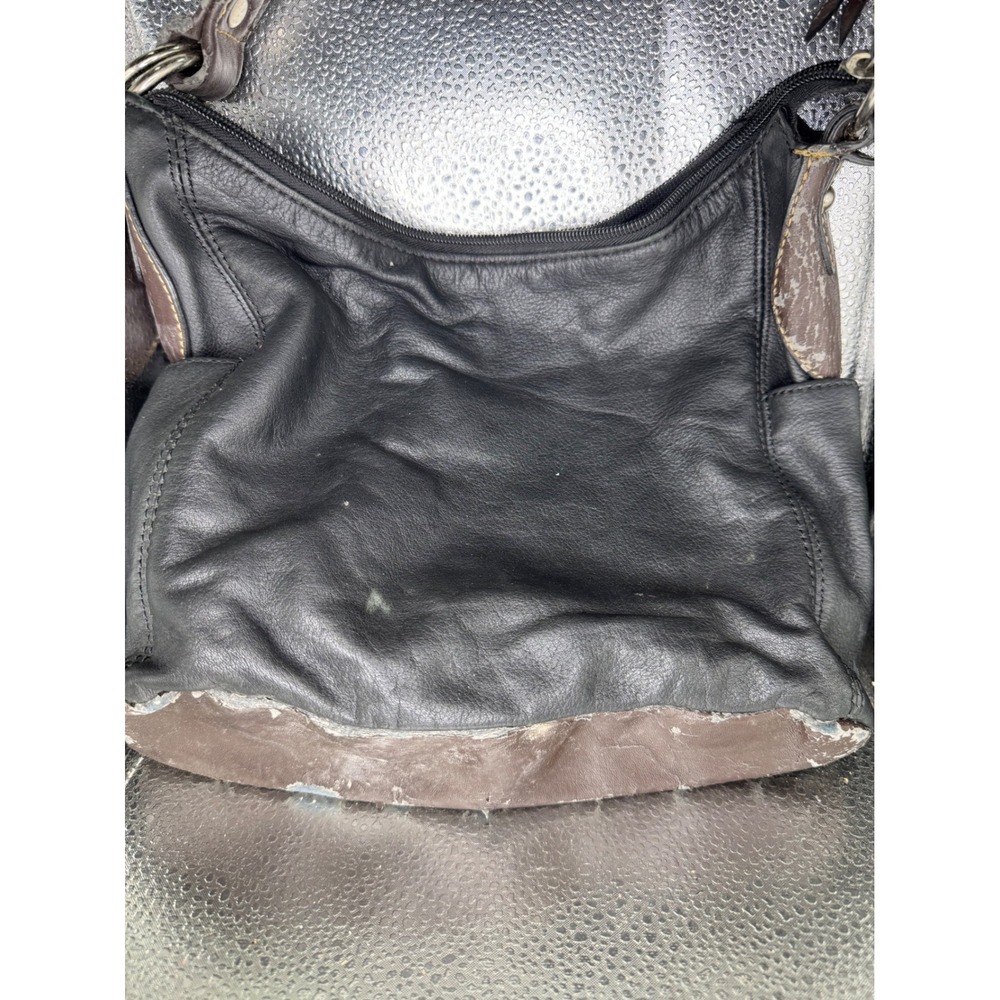 St Johns Bay Black Leather Hobo Bag Brown Trim Slouchy Shoulder Purse